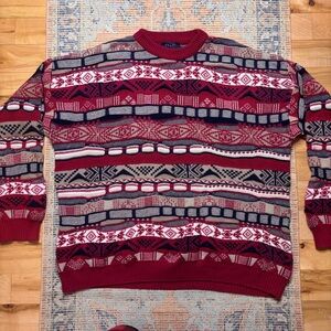 Old Glory Size XL Oversized Vintage Grandparents Sweater Red White Blue Cotton